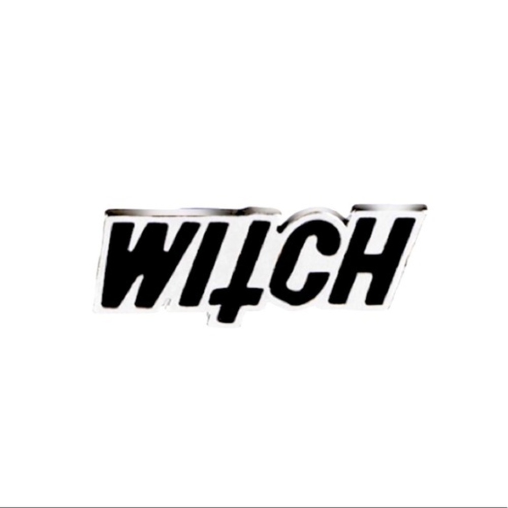 New black and silver witch enamel pin